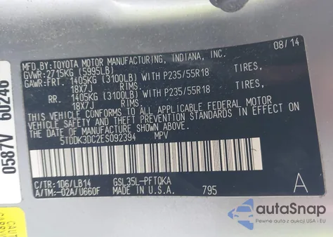 2014 Toyota Sienna Xle 7 Passenger from USA, damaged, VIN 5TDDK3DC2ES092394